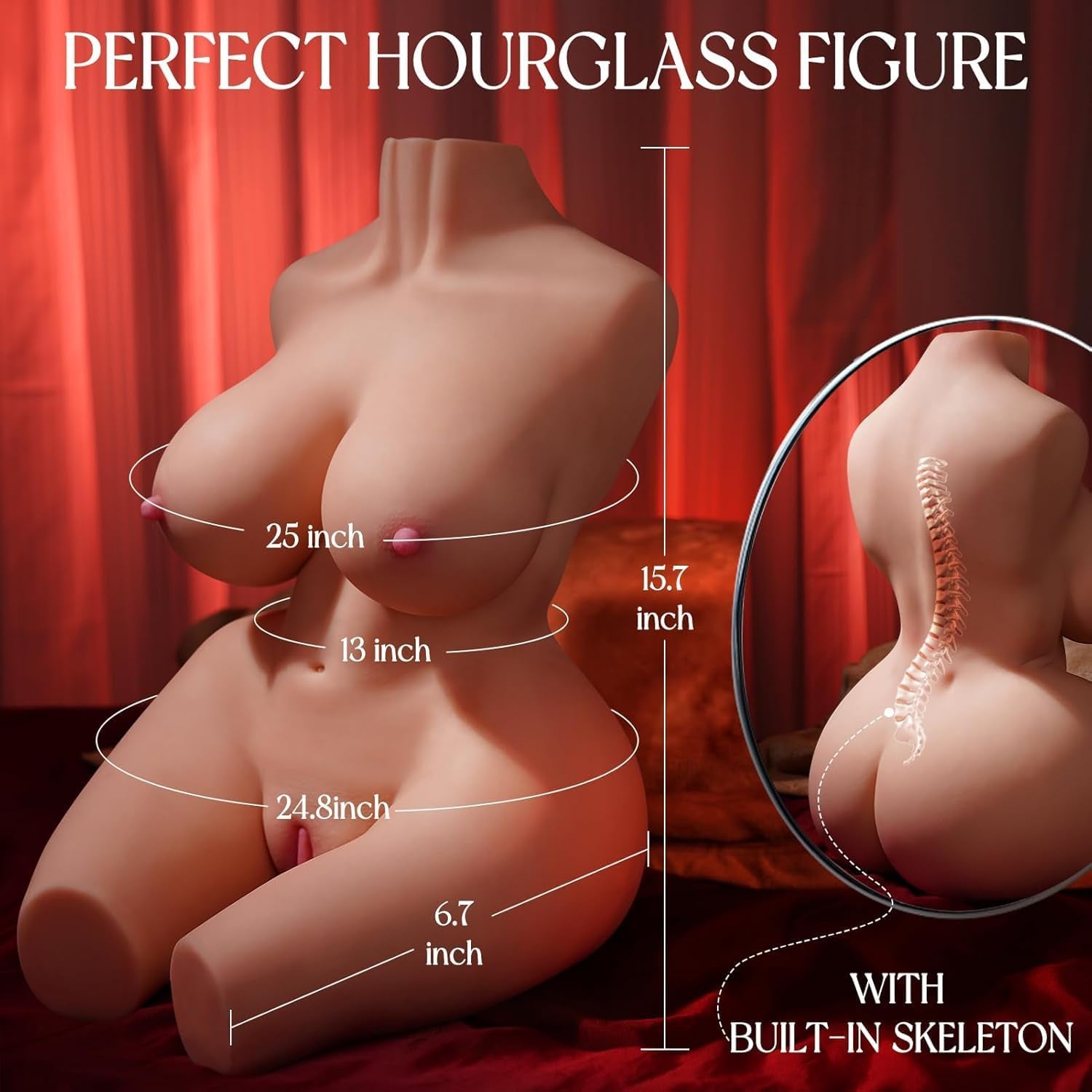 Sex Doll Male Masturbator with Realistic Boobs Vagina and Anal, 3 in 1 Torso Masturbator Love Doll Pocket Pussy with Built-In Spine Pussy Ass Male Sex Toy for Men Masturbation